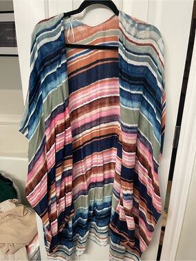 Lot of 5 Striped Open-Front Kimonos